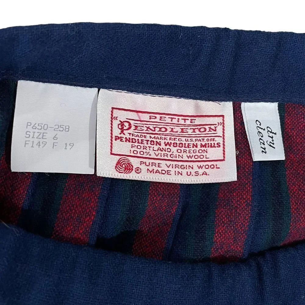 Vintage Pendleton Wool Skirt Pleated Accordion Midi Length Navy Red Plaid | 6 P